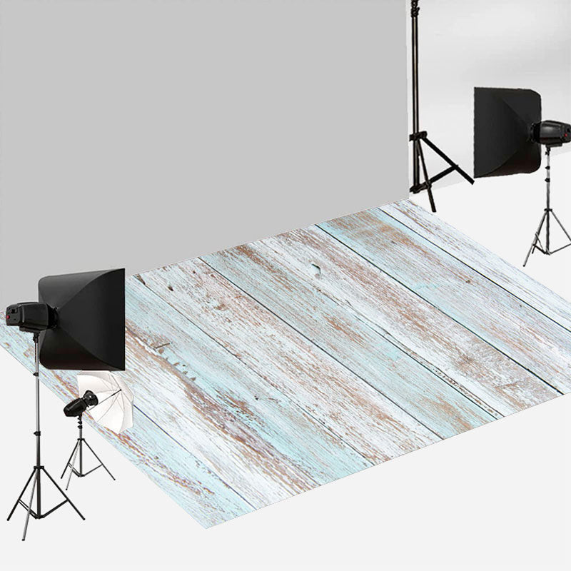 Aperturee - Blue White Paint Wooden Floor Backdrop For Photo