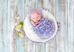 Aperturee - Blue White Paint Wooden Rubber Floor Mat For Photos