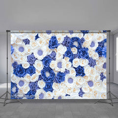 Aperturee - Blue White Roses Valentines Day Backdrop For Photo