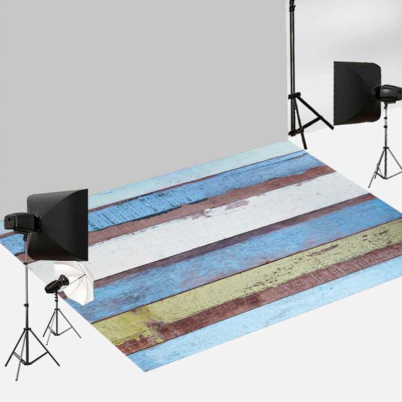 Aperturee - Blue White Yellow Paint Board Wood Rubber Floor Mat