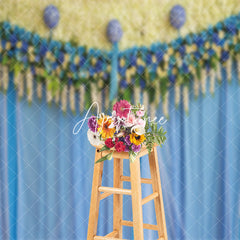 Aperturee - Blue Yellow Floral Valentines Day Photo Backdrop