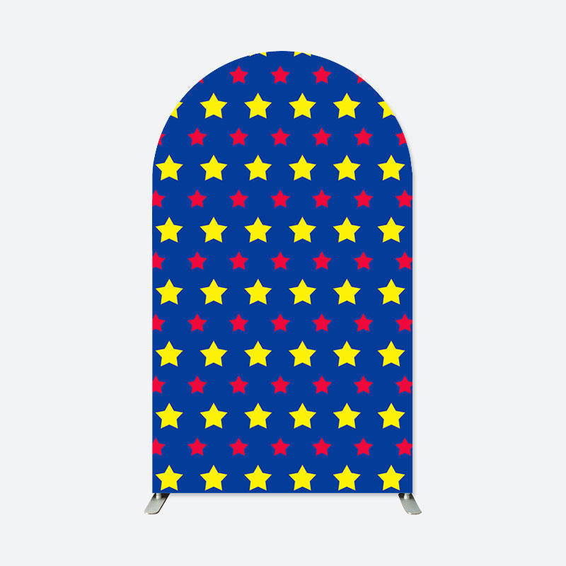 Aperturee - Blue Yellow Red Stars Birthday Party Arch Backdrop