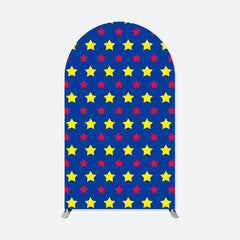 Aperturee - Blue Yellow Red Stars Birthday Party Arch Backdrop