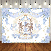 Aperturee - Blues Carousel Ribbon Happy Birthday Backdrop