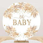 Aperturee - Boho Dried Flower Feather Round Baby Shower Backdrop
