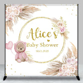 Aperturee - Boho Floral Bear Custom Name Baby Shower Backdrop