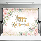 Aperturee - Boho Floral Gold Happy Retirement Party Backdrop