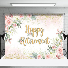 Aperturee - Boho Floral Gold Happy Retirement Party Backdrop