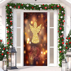 Aperturee - Bokeh Glitter Angel Merry Christmas Door Cover Decor