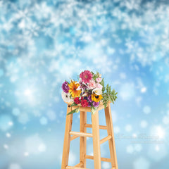 Aperturee - Bokeh Snowflake Blue Christmas Backdrop For Photo