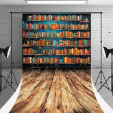 Aperturee - Bookshelf Wooden Floor Back To School Photo Backdrop
