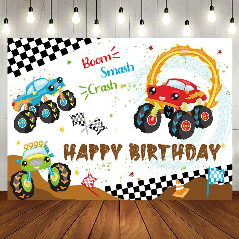 Aperturee - Boom Smash Crash SUV Game Birthday Backdrop For Boy