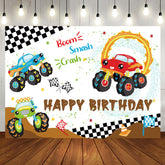 Aperturee - Boom Smash Crash SUV Game Birthday Backdrop For Boy