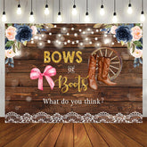 Aperturee - Bows Or Boots Floral Rustic Wood Baby Shower Backdrop