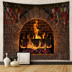 Aperturee - Brick Fireplace Andiron Stock Christmas Backdrop