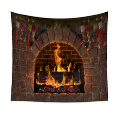 Aperturee - Brick Fireplace Andiron Stock Christmas Backdrop
