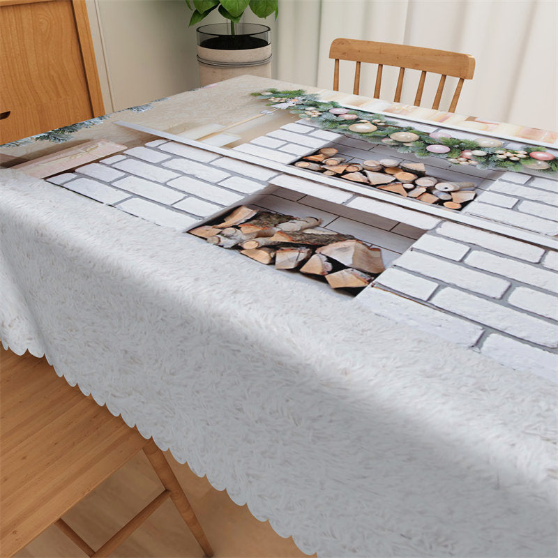 Aperturee - Brick Fireplace Christmas Tree Tablecloth For Kitchen