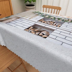 Aperturee - Brick Fireplace Christmas Tree Tablecloth For Kitchen