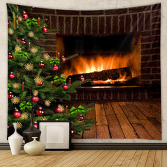 Aperturee - Brick Fireplace Pinetree Bauble Christmas Backdrop
