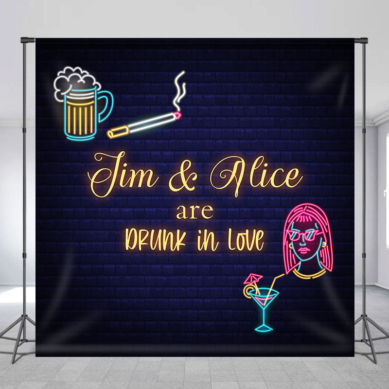Aperturee - Brick Neon Light Beer Girl Custom Wedding Backdrop