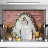Aperturee - Brick Wall Door Egg Floral Easter Photo Backdrop