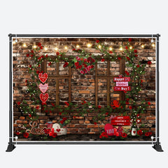 Aperturee - Brick Wall Floral Vines Valentines Day Backdrop