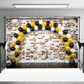 Aperturee - Brick White Golden Black Balloon Cake Smash Backdrop