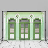 Aperturee - Bright Apple Green Door Window Photography Backdrop
