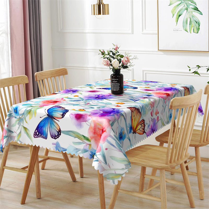 Aperturee - Bright Colored Floral Butterfly Rectangle Tablecloth