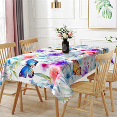 Aperturee - Bright Colored Floral Butterfly Rectangle Tablecloth
