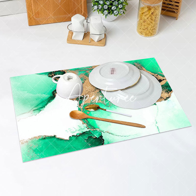 Aperturee - Bright Green Gold Abstract Modern Set Of 4 Placemats