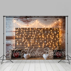 Aperturee - Bright Light Brick Wood Wall Valentines Day Backdrop