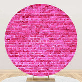 Aperturee - Bright Pink Retro Brick Wall Round Party Backdrop