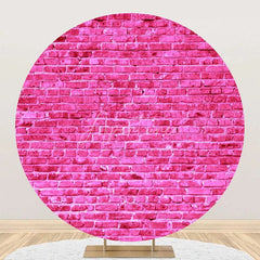 Aperturee - Bright Pink Retro Brick Wall Round Party Backdrop