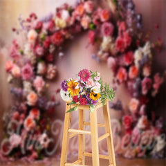 Aperturee - Bright Pink Rose Photo Birthday Cake Smash Backdrop