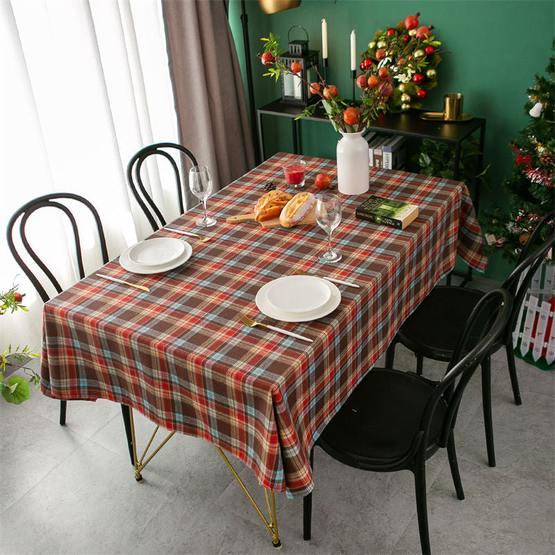 Aperturee - Bright Retro Plaid Gingham Household Dust Tablecloth