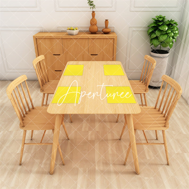 Aperturee - Bright Yellow Solid Color Fabric Set Of 4 Placemats