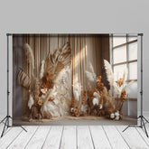 Aperturee - Brilliant Beige White Reed Wedding Photo Backdrop