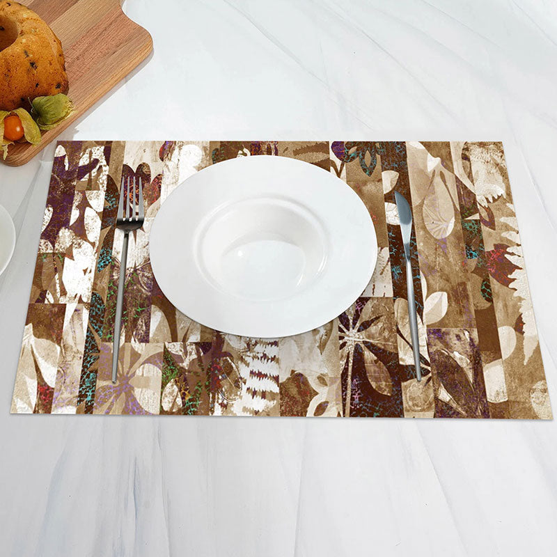 Aperturee - Brown Abstract Butterfly Pattern Set Of 4 Placemats