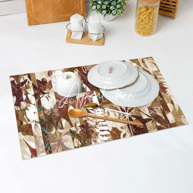 Aperturee - Brown Abstract Butterfly Pattern Set Of 4 Placemats