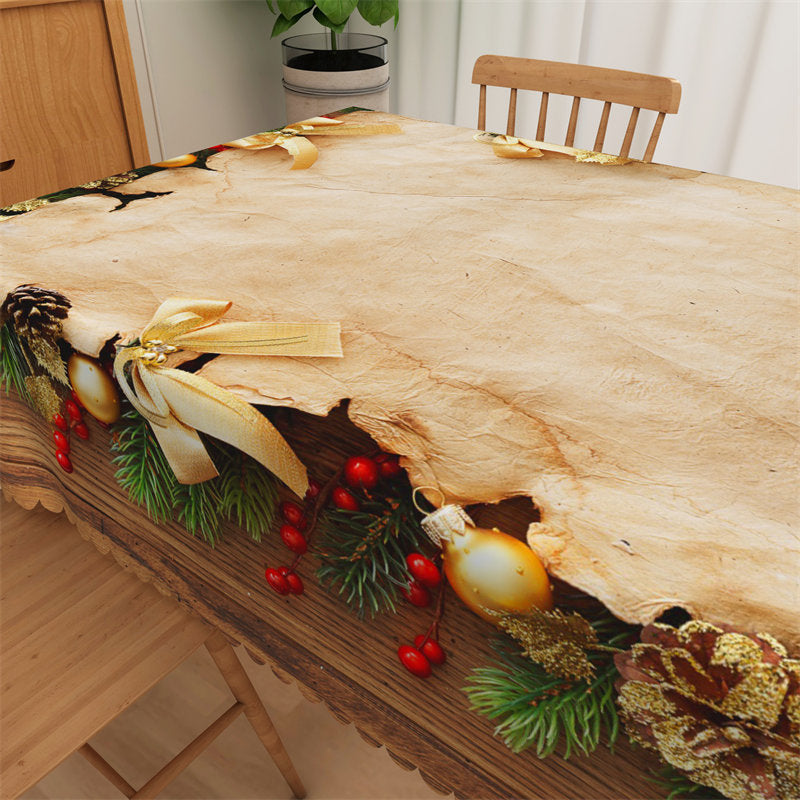 Aperturee - Brown Beige Parchment Christmas Bell Kitchen Tablecloth
