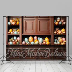 Aperturee - Brown Cabinet Colorful Pascal Eggs Easter Backdrop