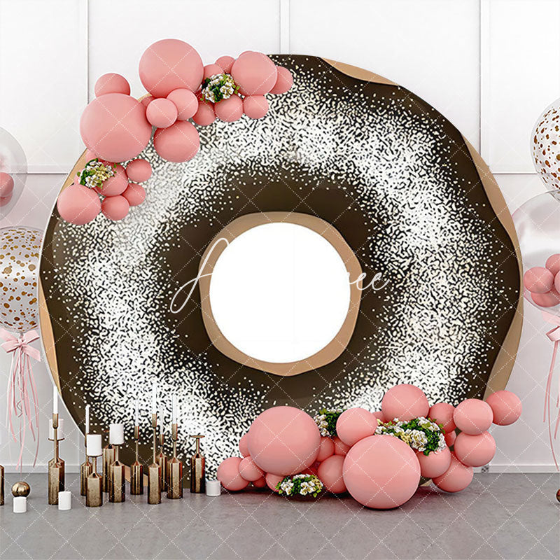 Aperturee - Brown Cream Powdered Sugar Doughnut Circle Backdrop