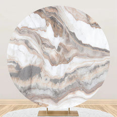 Aperturee - Brown Marble Texture Simple Round Birthday Backdrop