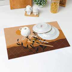 Aperturee - Brown Orange Sun Leaves Modern Set Of 4 Placemats