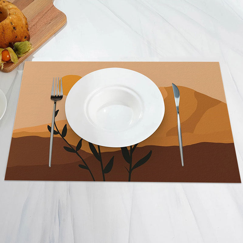 Aperturee - Brown Orange Sun Leaves Modern Set Of 4 Placemats