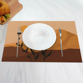 Aperturee - Brown Orange Sun Leaves Modern Set Of 4 Placemats
