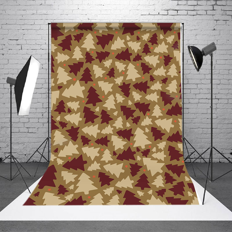 Aperturee - Brown Pine Tree Pattern Christmas Photo Backdrop