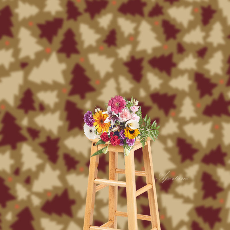 Aperturee - Brown Pine Tree Pattern Christmas Photo Backdrop