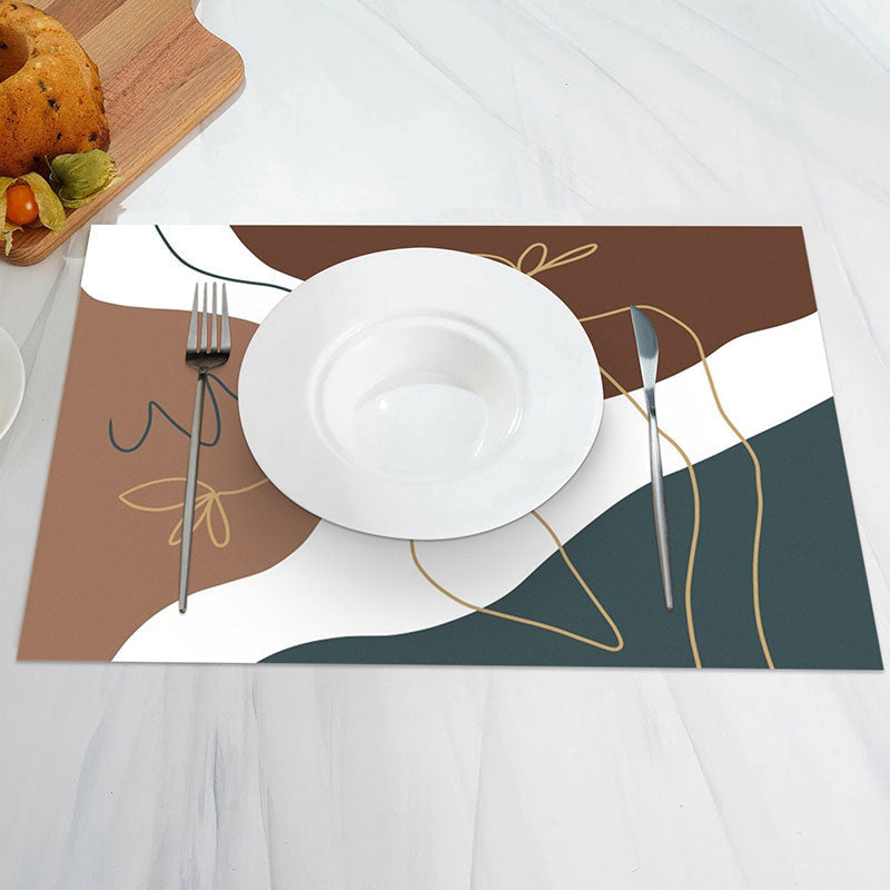 Aperturee - Brown White Blue Lines Pattern Set Of 4 Placemats